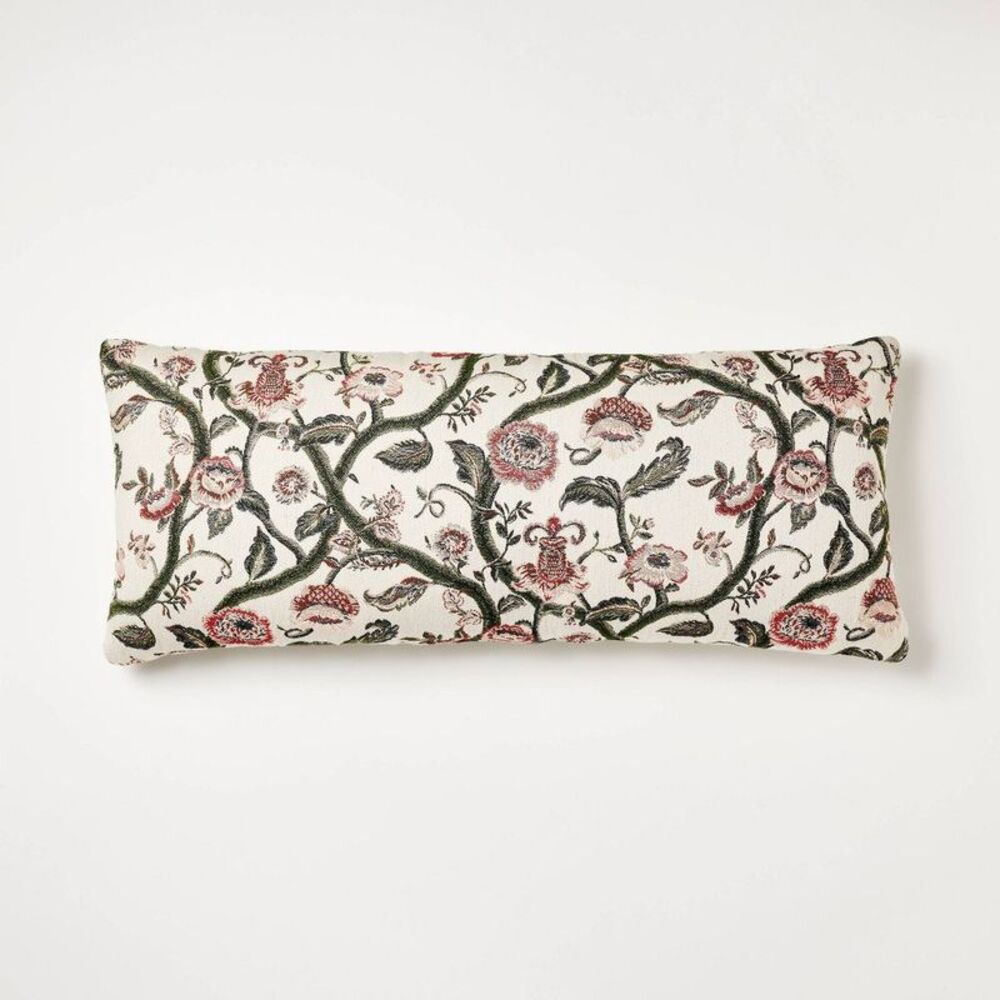 Floral Patterned Pillow - Cream and Green